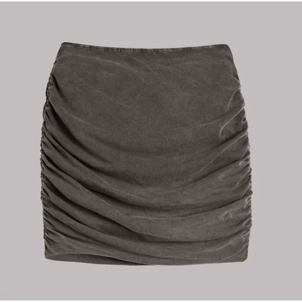 MIKUTA The Dark Faded Short Ruched Mini Skirt Charcoal Grey Cotton NWOT M